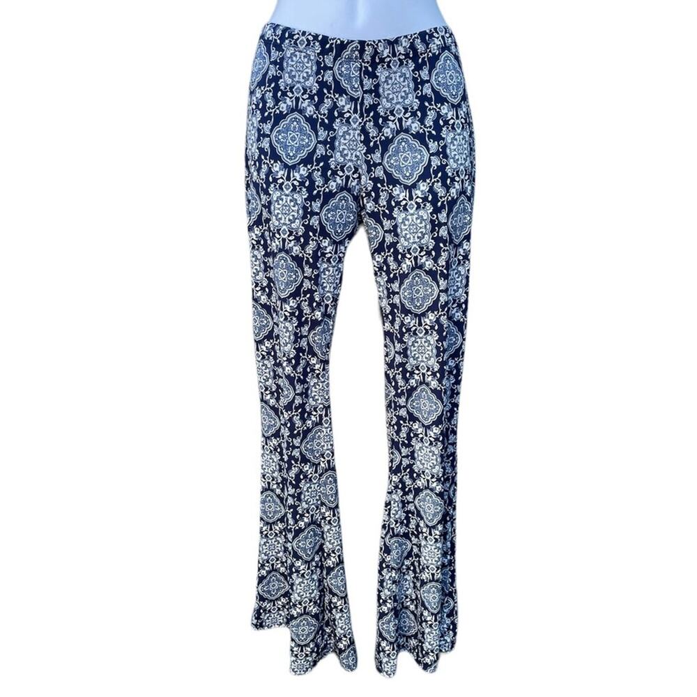 Acemi navy and white paisley pull on flare pants